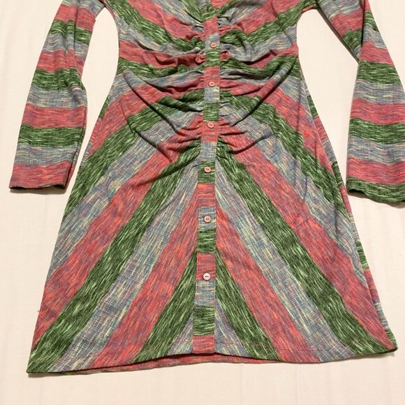 Zara Striped Green Pink Runched Knit Mini Dress Size Small - Picture 7 of 16